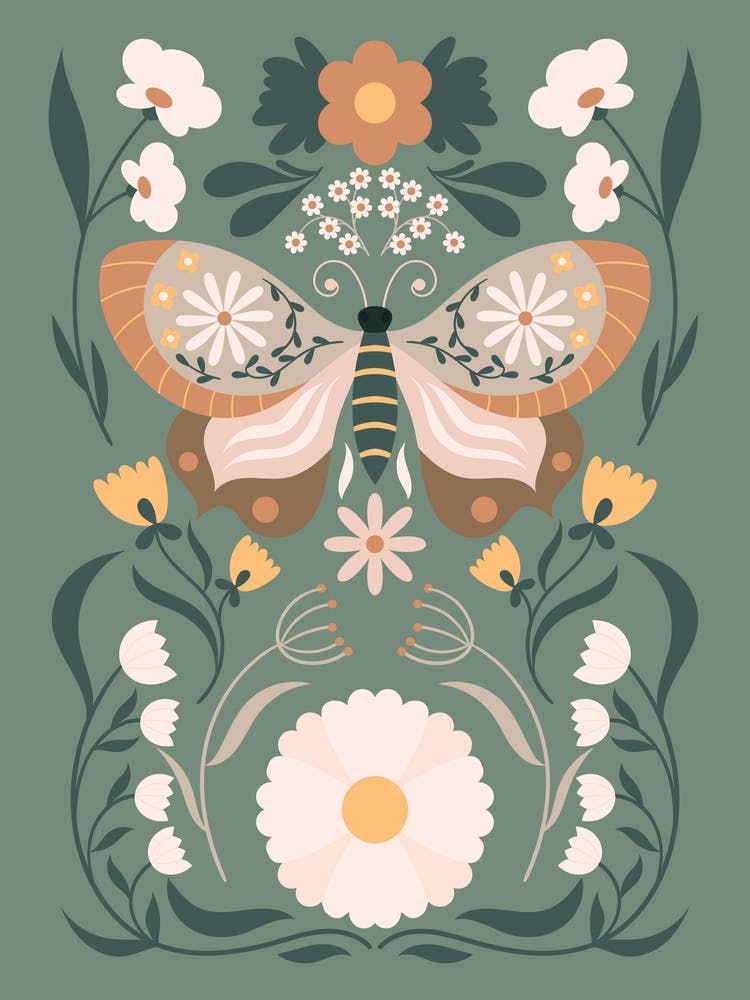 Botanical Moth Scandinavian Folk