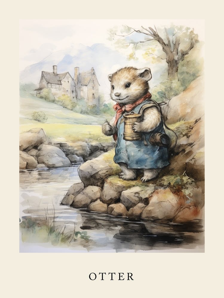 Beatrix Potter Inspired  Animal Watercolour Otter 3