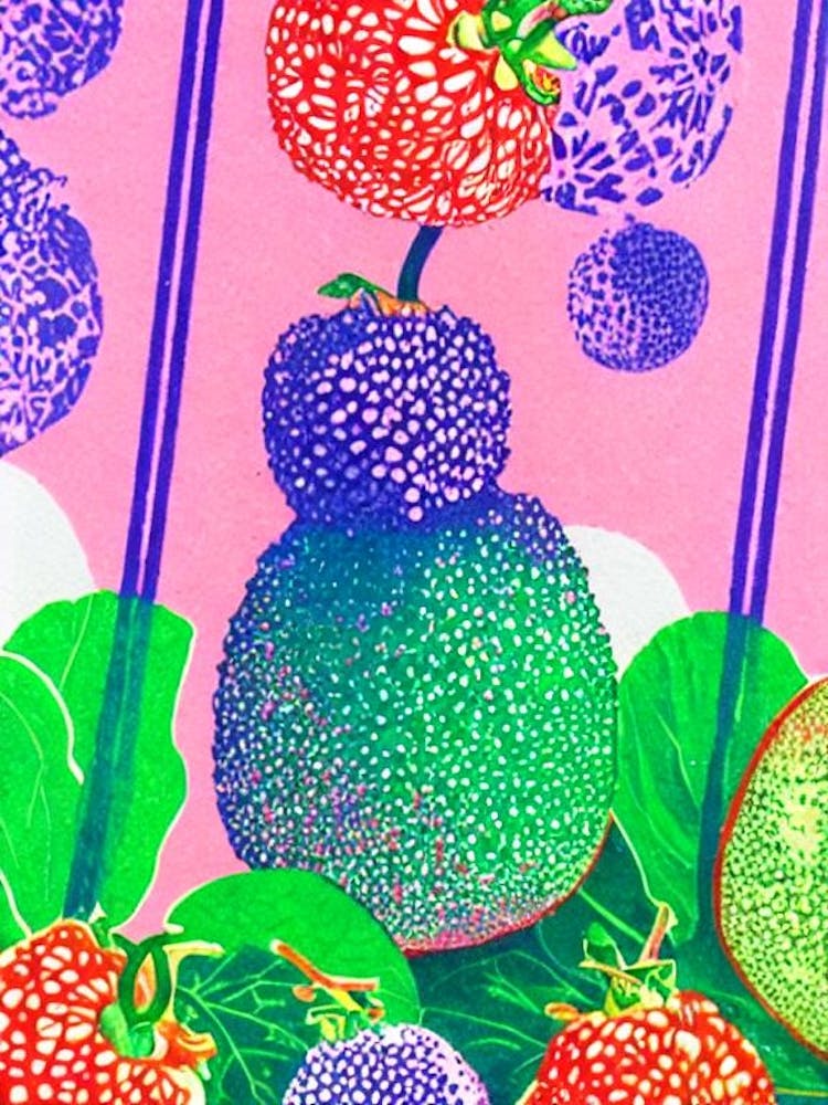 Feijoa Risograph Retro Poster Fruit