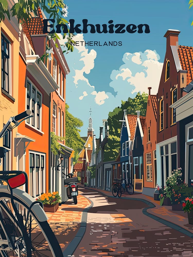 Enkhuizen Netherlands Street Digital Travel Illustration