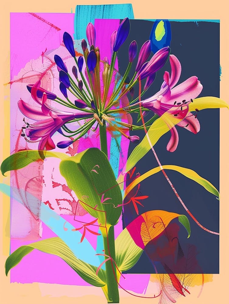 Agapanthus 3 Neon Flower Collage