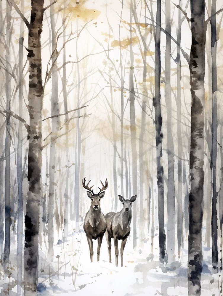 Winter Watercolour Moose 1