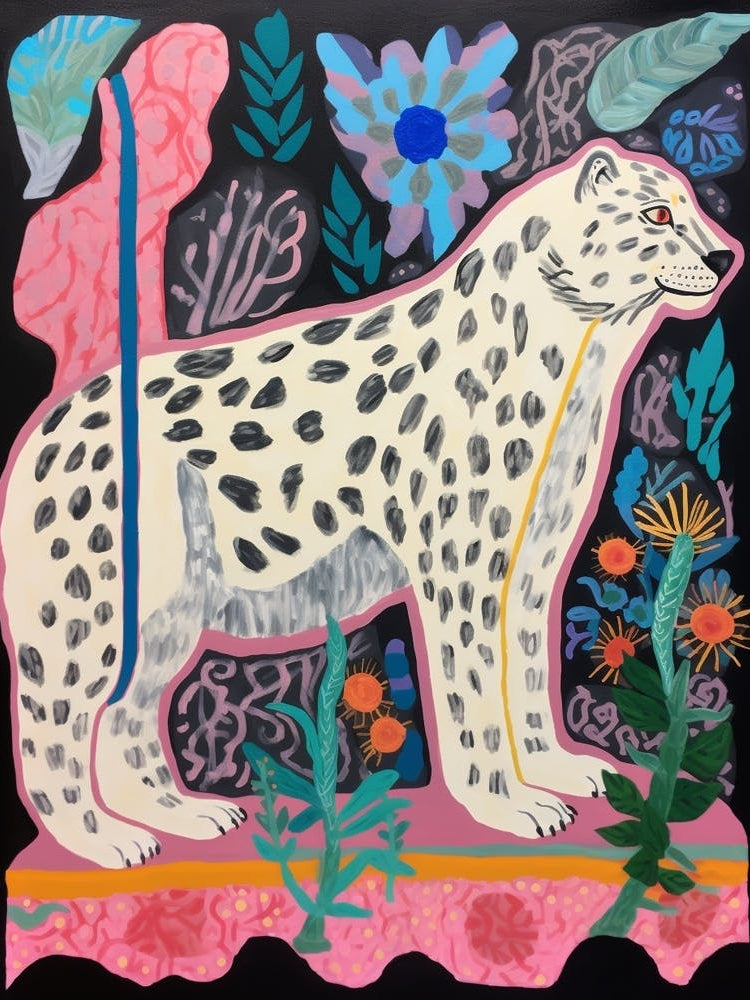 Maximalist Animal Painting Snow Leopard 1