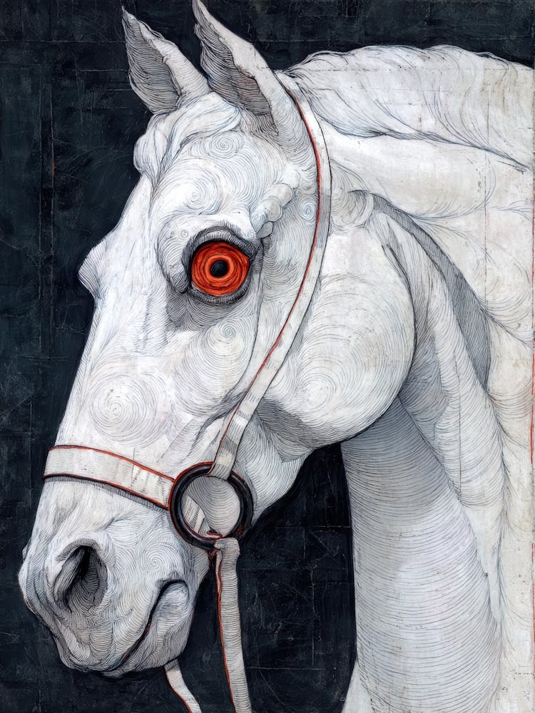 White Horse With Red Eyes