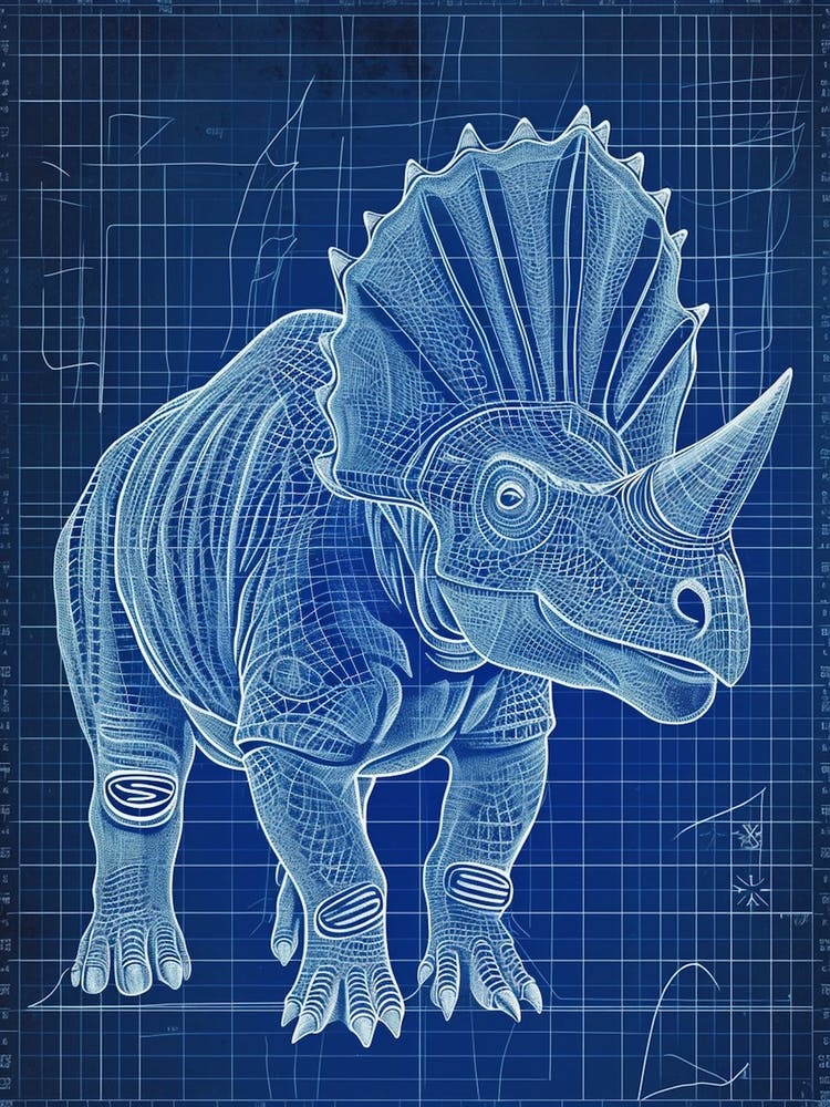 Protoceratops Dinosaur Blue Print Style