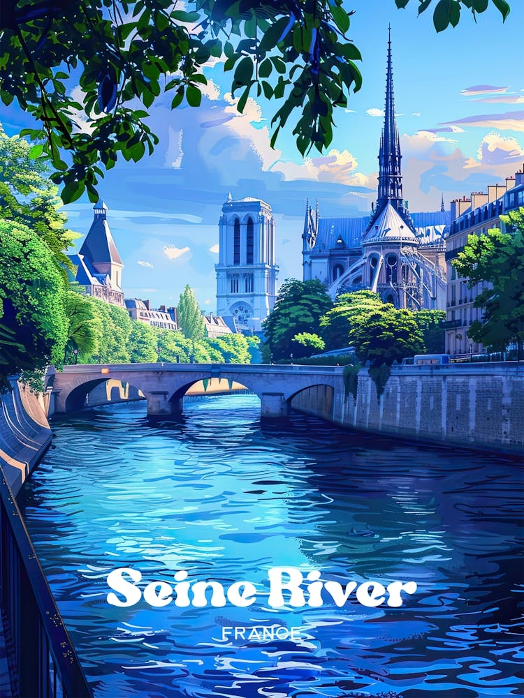 The Seine River Paris Digital Travel Illustration