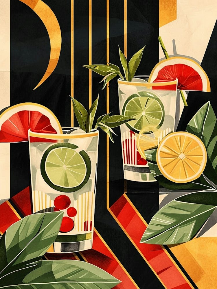 Art Deco Cocktail With Fruit Slices