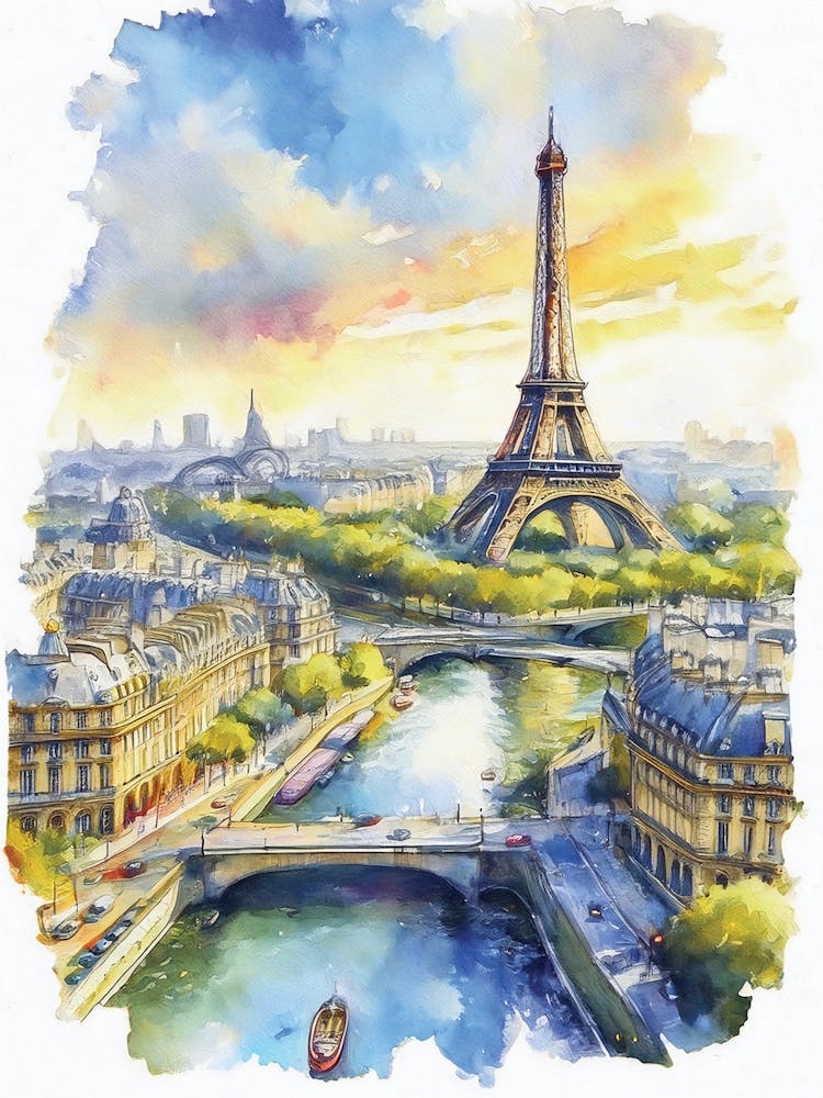 Eiffel Tower, Parisian Cafes, French Spring, Spring Watercolors, Parisian Buildings, Pedestrian Bridge, Paris River, Parisian Prints, Frenchs, Watercolors, Travel Souvenirs, Parisian Posters.47 1
