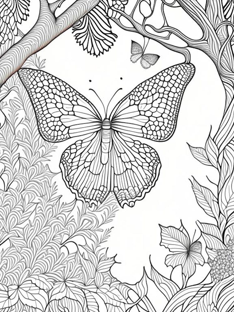Butterfly In Tree William Morris Inspired 1