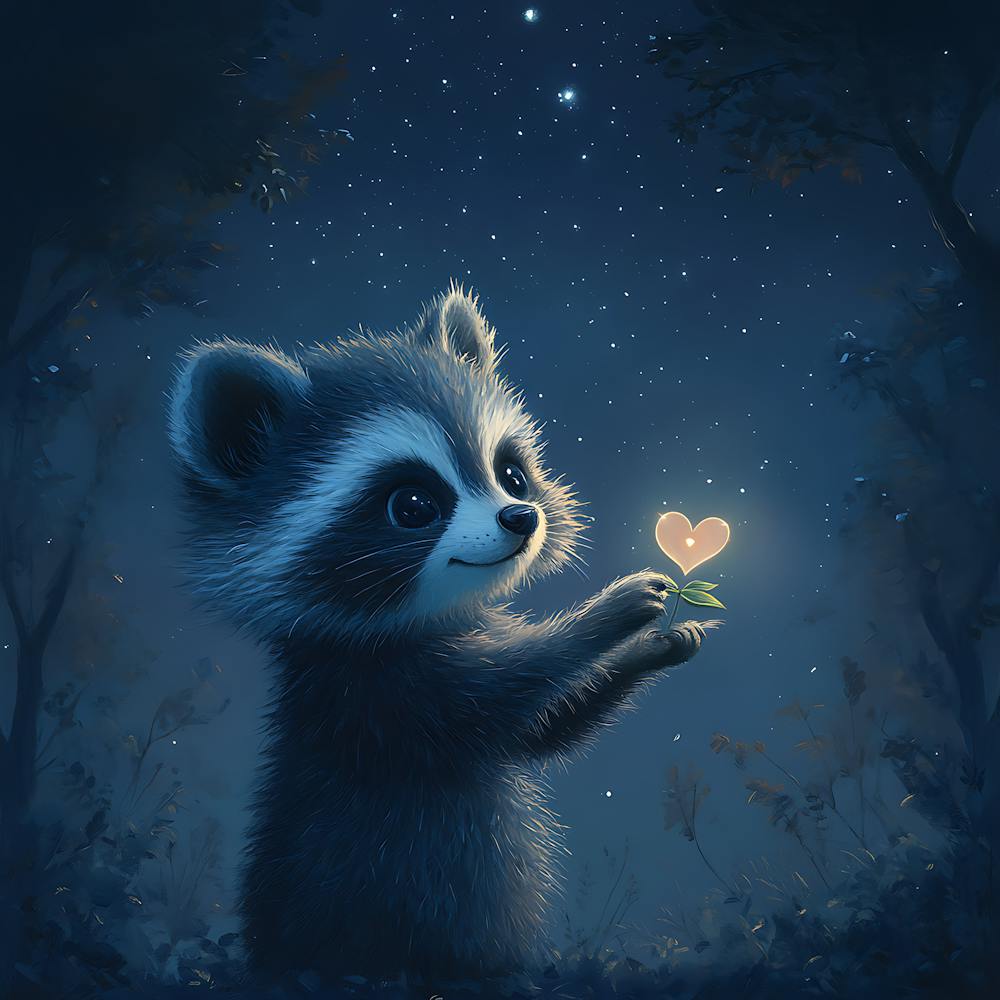 Curious Raccoon with Heart Leaf Backdrop 5