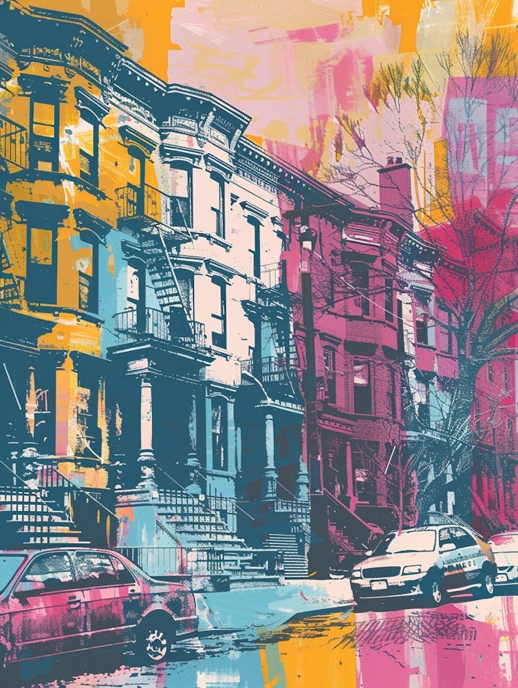 Brooklyn Heights New York Farbenfrohe Siebdruckillustration 4