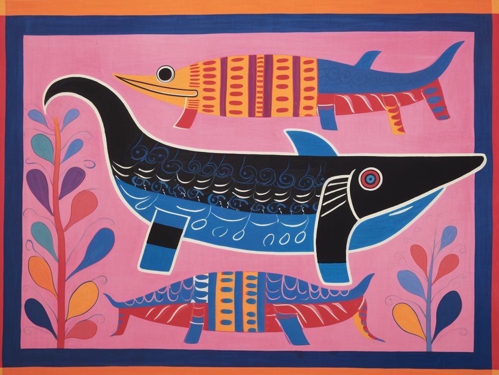 Blue Whale Folk Style Animal Illustration