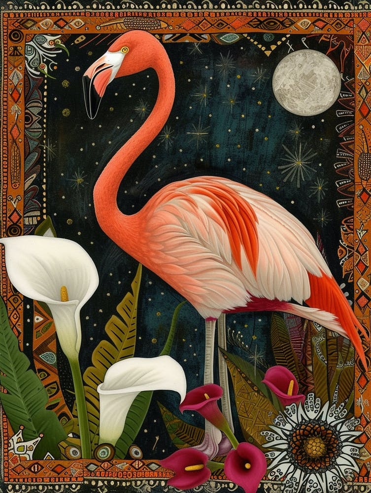 Greater Flamingo And Calla Lily Boho Print 4
