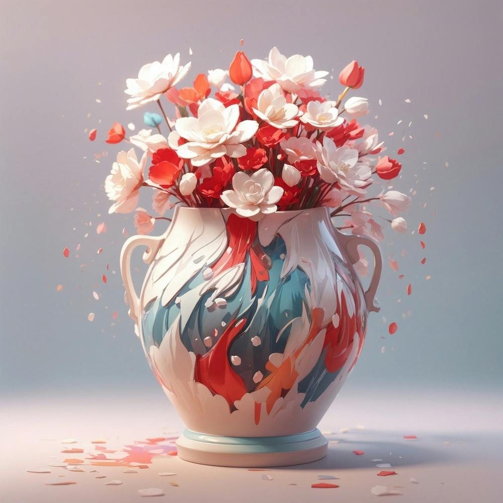 Vase with beautiful white and red flowers