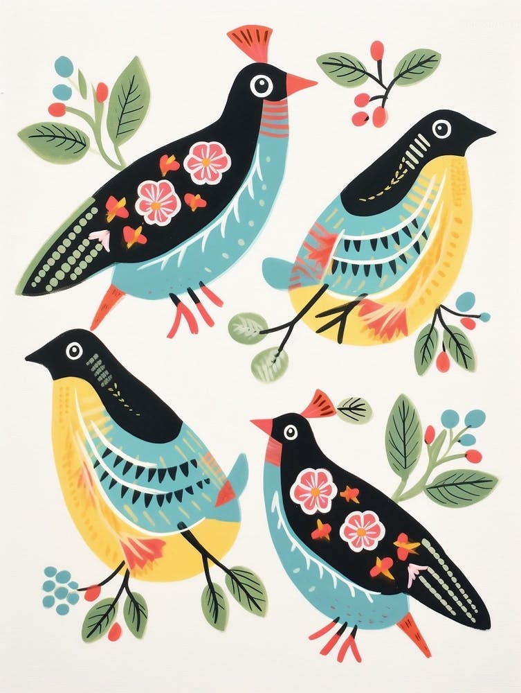 Vogelgemälde im Folk-Stil Kiwi 2