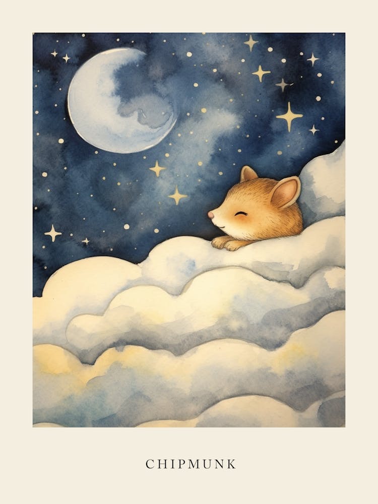 Baby Chipmunk 1 Sleeping In The Clouds Nursery Poster
