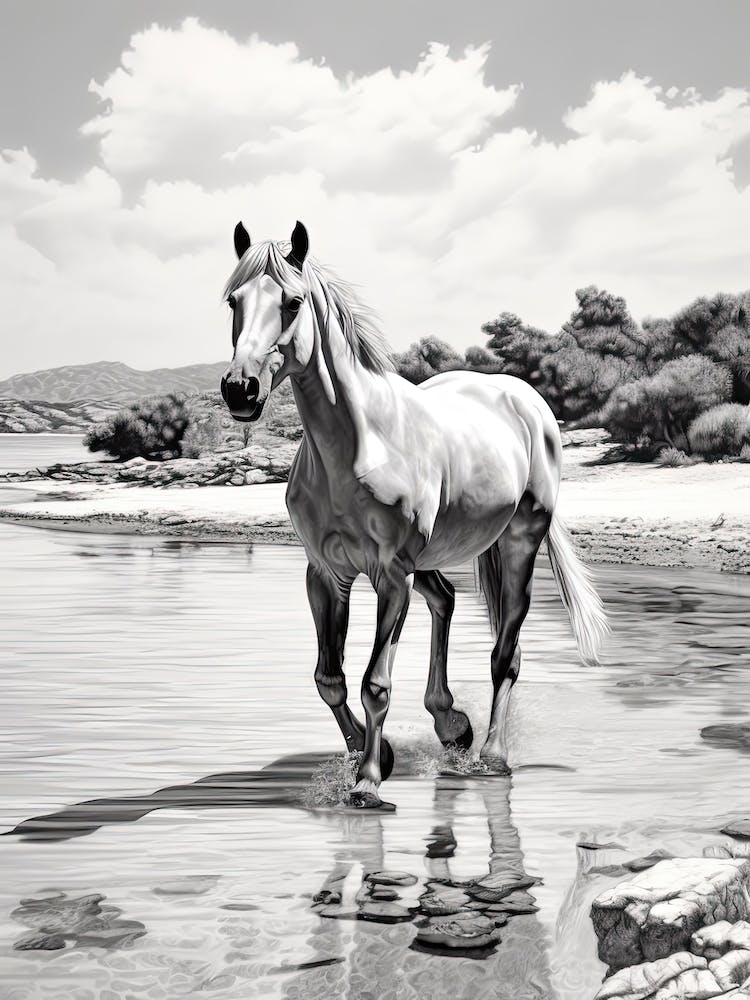 A Horse Oil Painting In Zlatni Rat, Croatia, Portrait 1