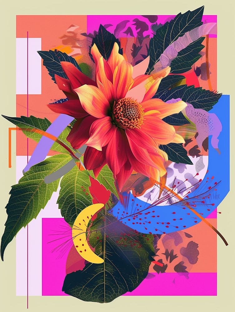 Dahlie 4 Neon Blumen Collage