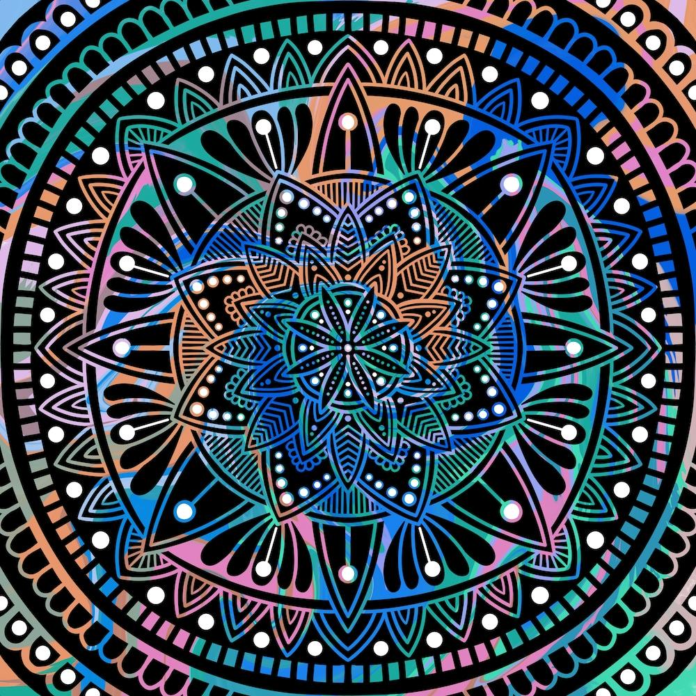 Tie dye Mandala - cool colours