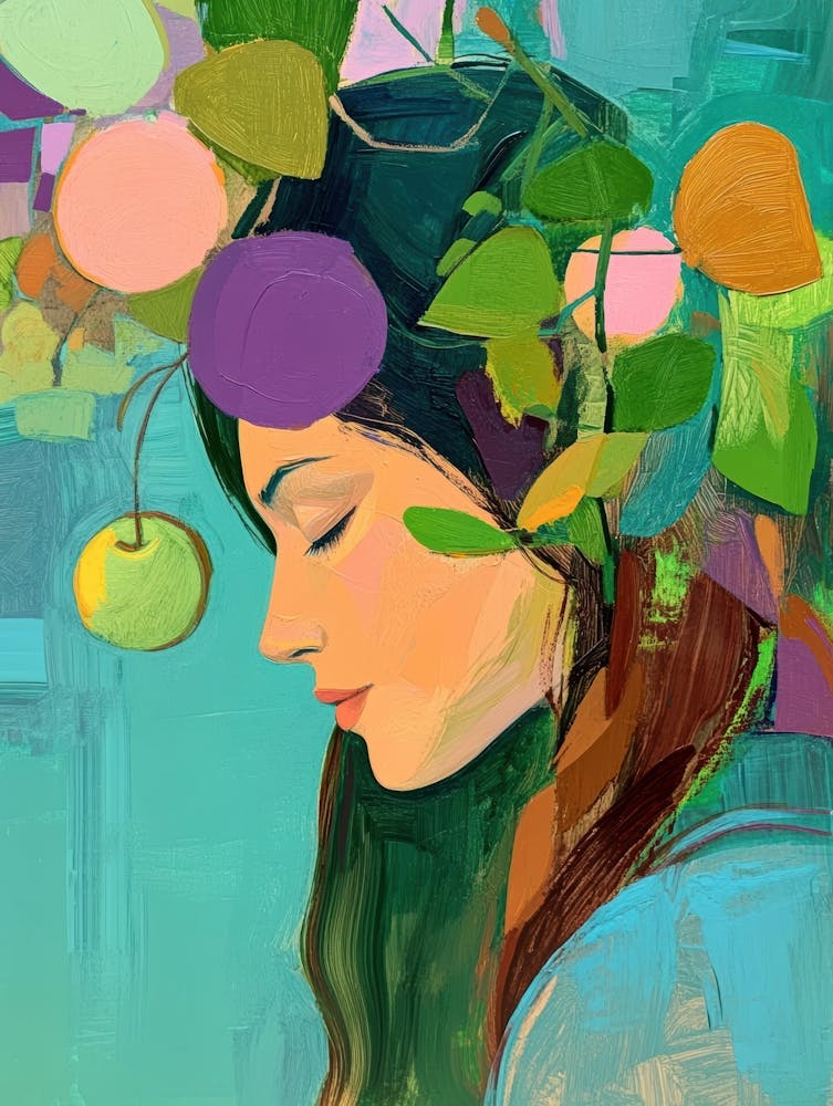Femme Avec Des Fruits Sur La Tête
