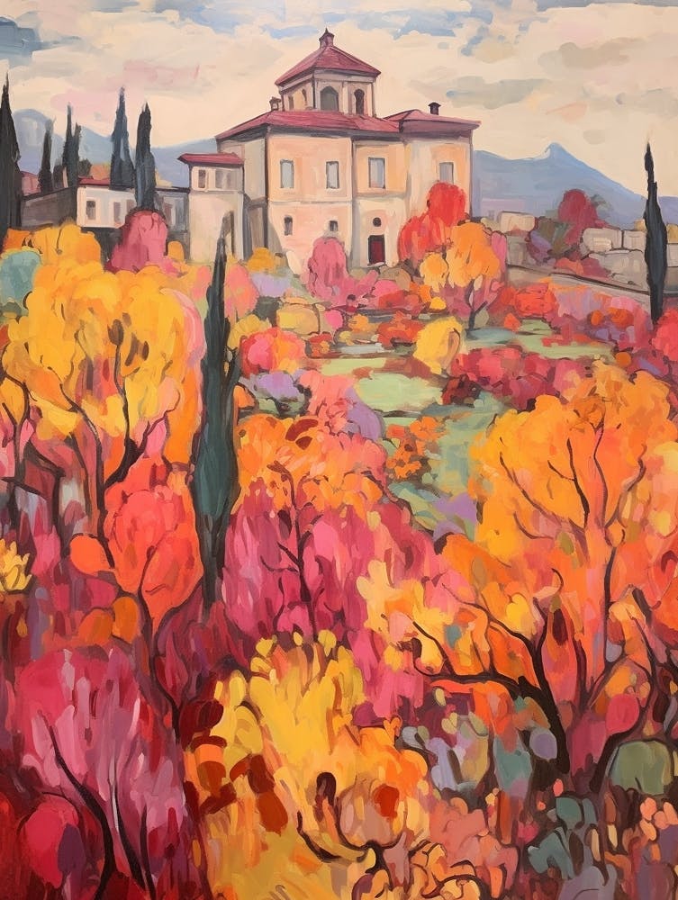 Autumn Gardens Painting Villa Medici Italy 2