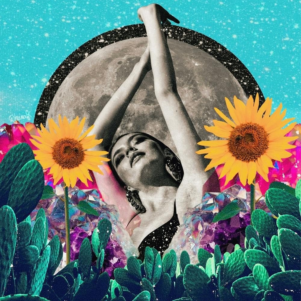 Sunflower Cactus Moon Babe Collage Square