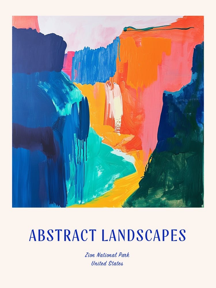 Colourful Abstract Zion National Park 4 Poster Blue