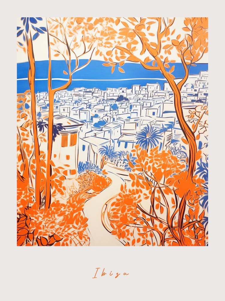 Ibiza Spain 3 Orange Drawing Poster