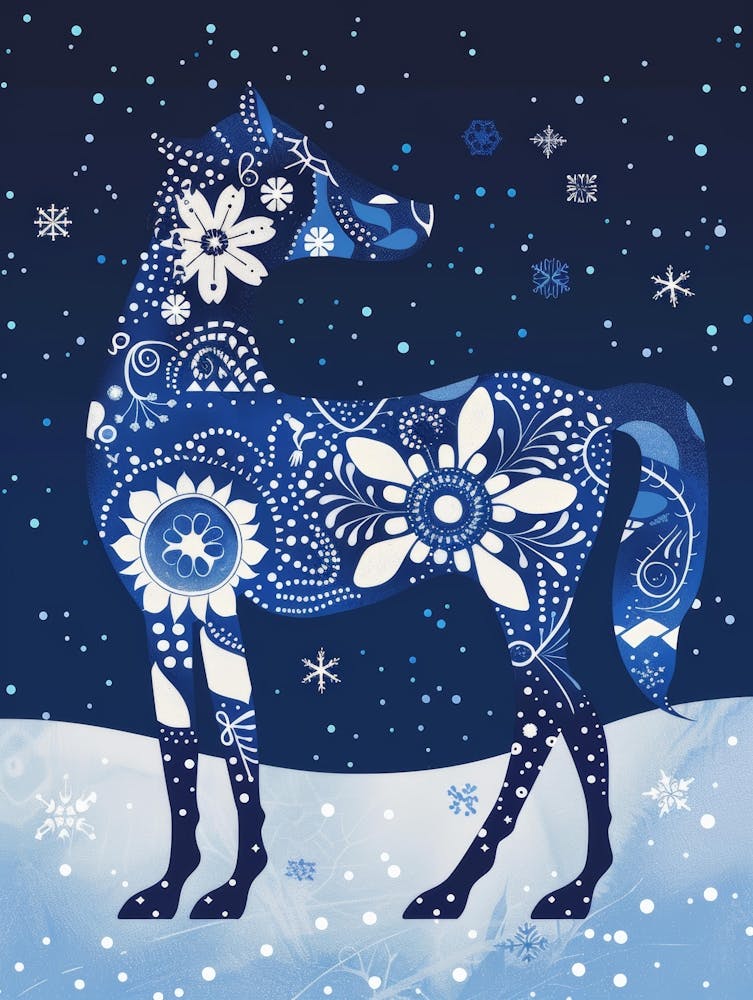 Blue Horse In The Snow