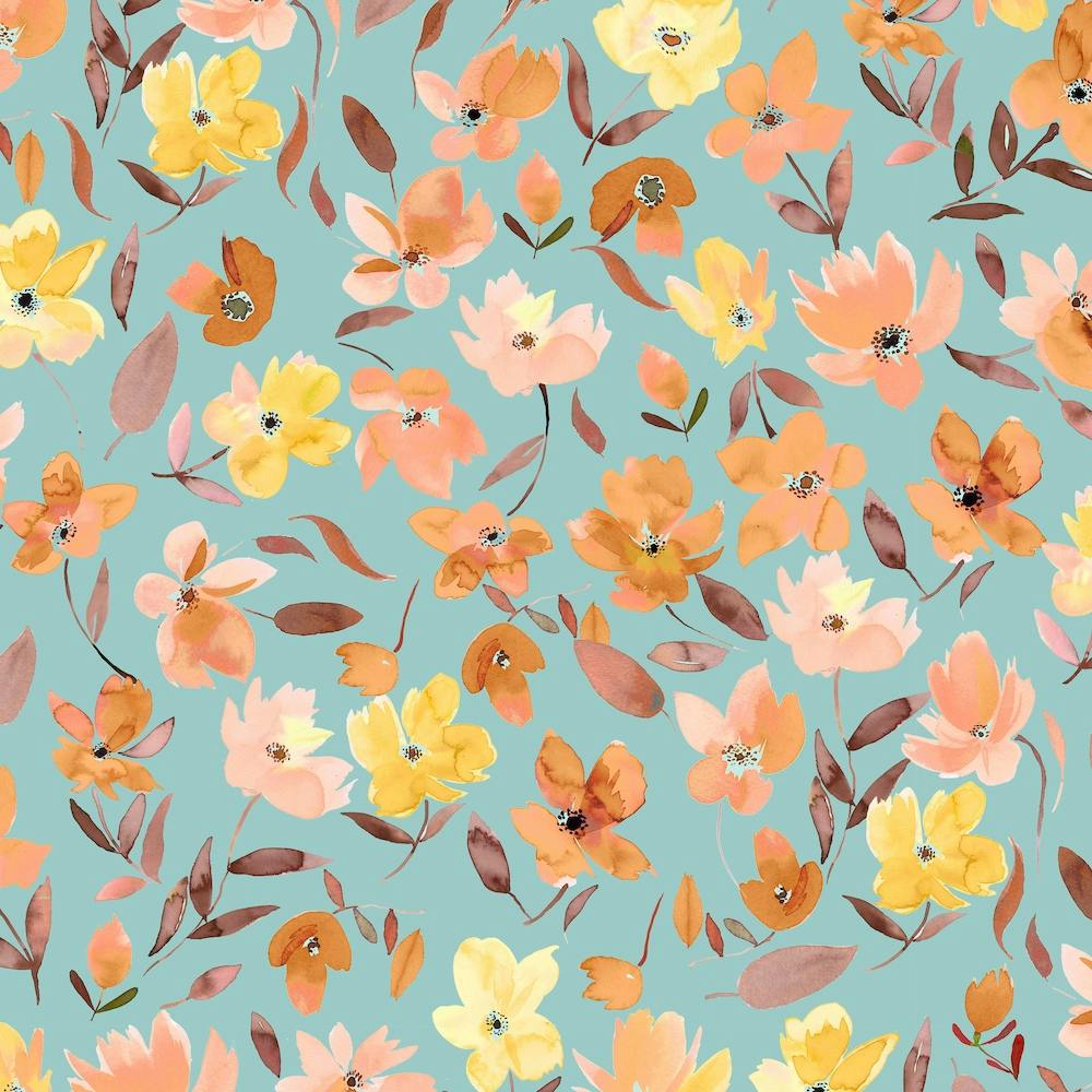 Fresh Flowers Yellow Teal Square