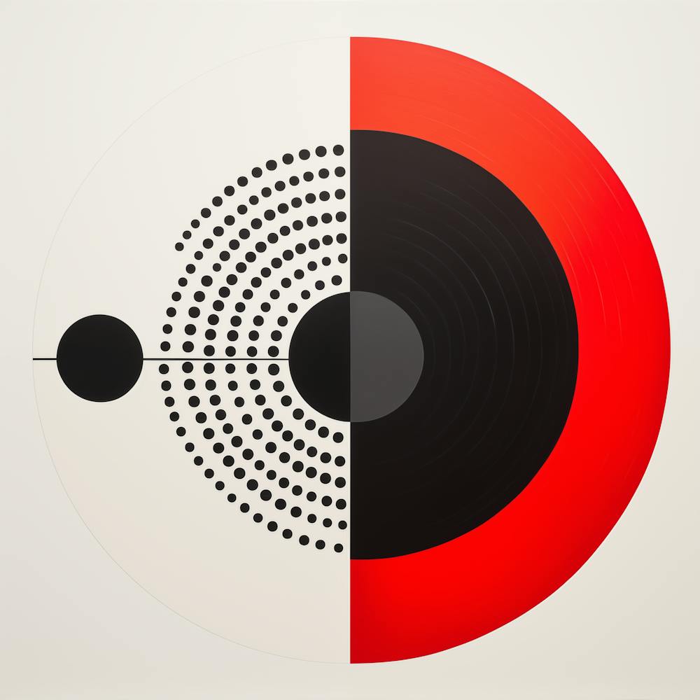 Abstract Geometry - Black Circles and Red Semicircle