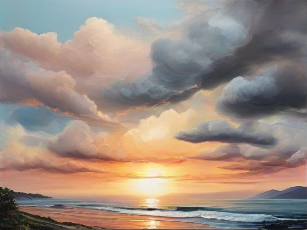 Sunset At The Beach with black clouds