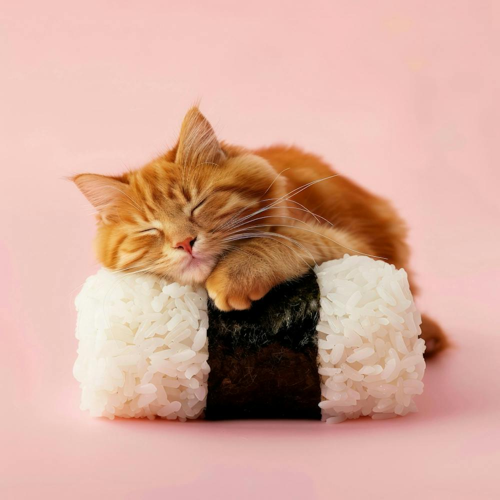 Cat Sleeping On Sushi