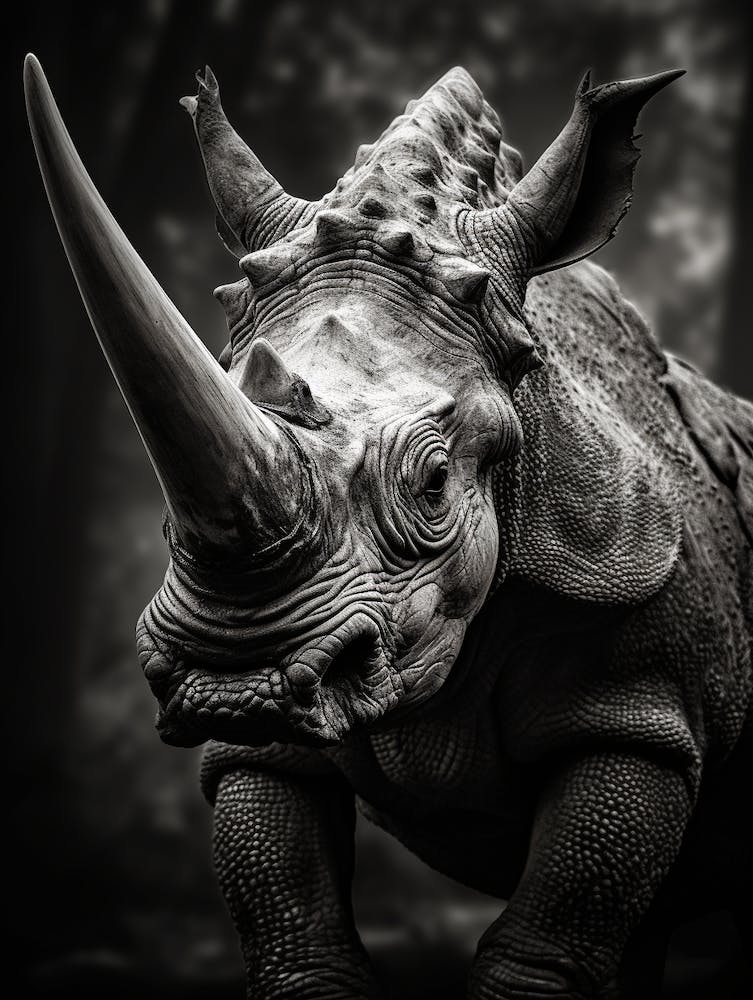 Black And White Photograph Of A Triceratops 2