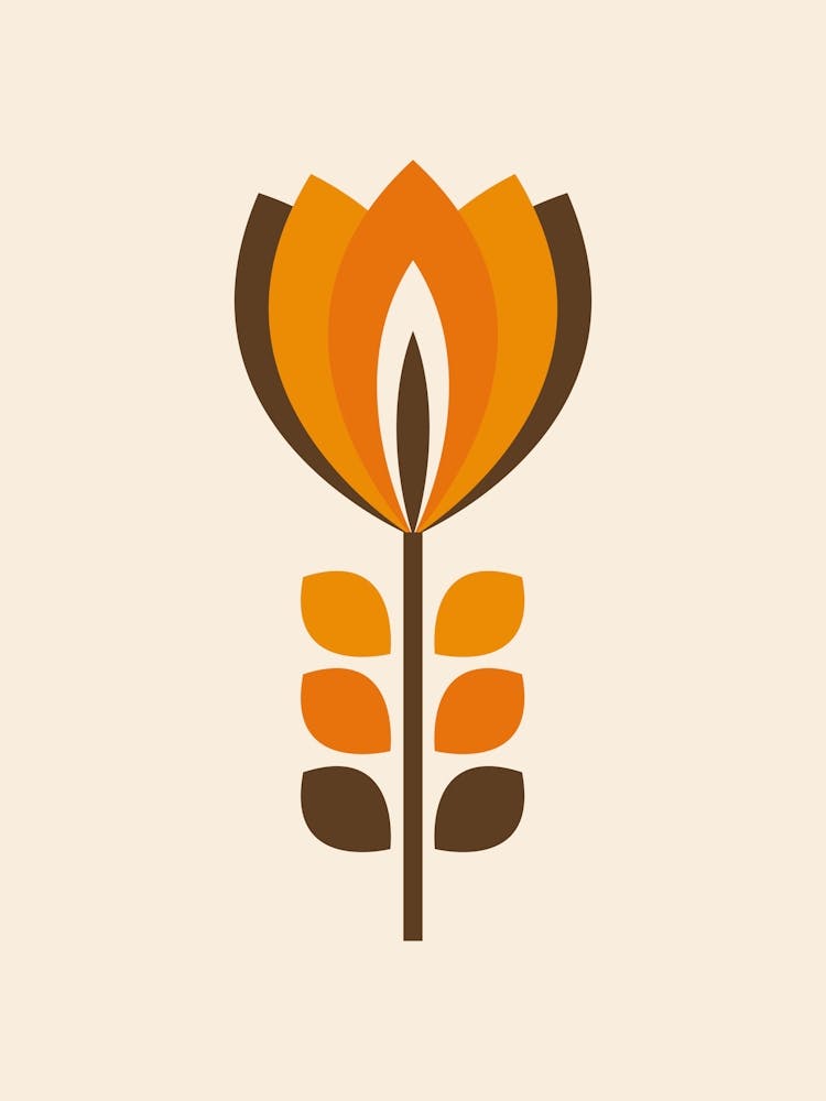 Mid Century Modern Flower 1 Orange