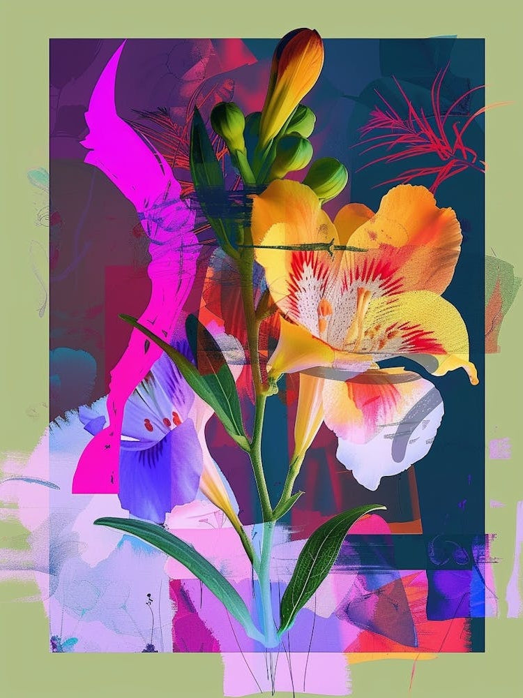 Freesia 3 Neon Flower Collage