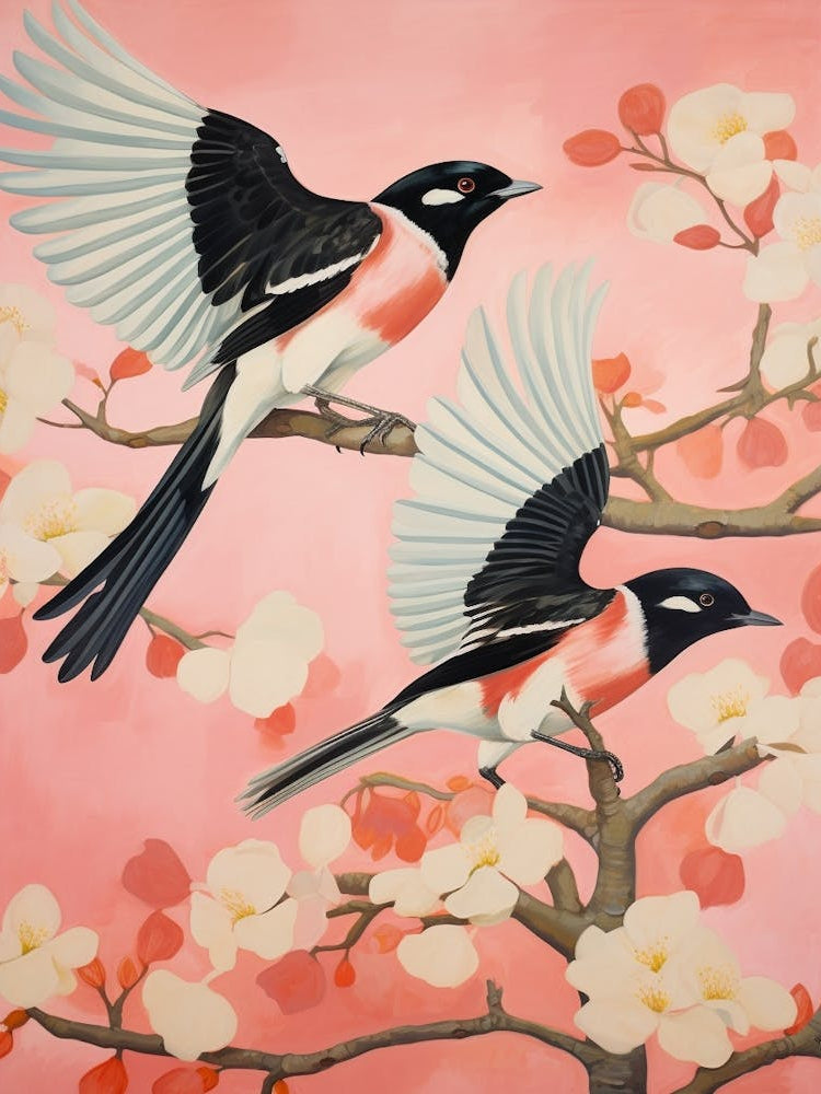 Vintage Japanese Inspired Bird Print Magpie 1