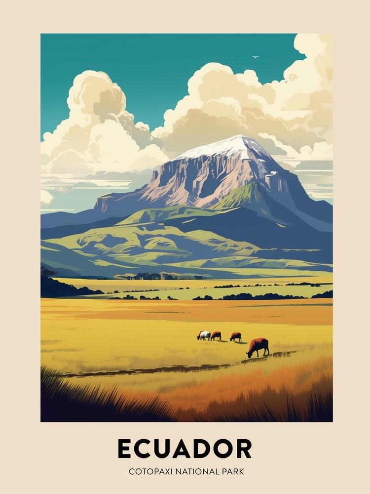 Cotopaxi National Park Ecuador 2 Vintage Hiking Travel Poster