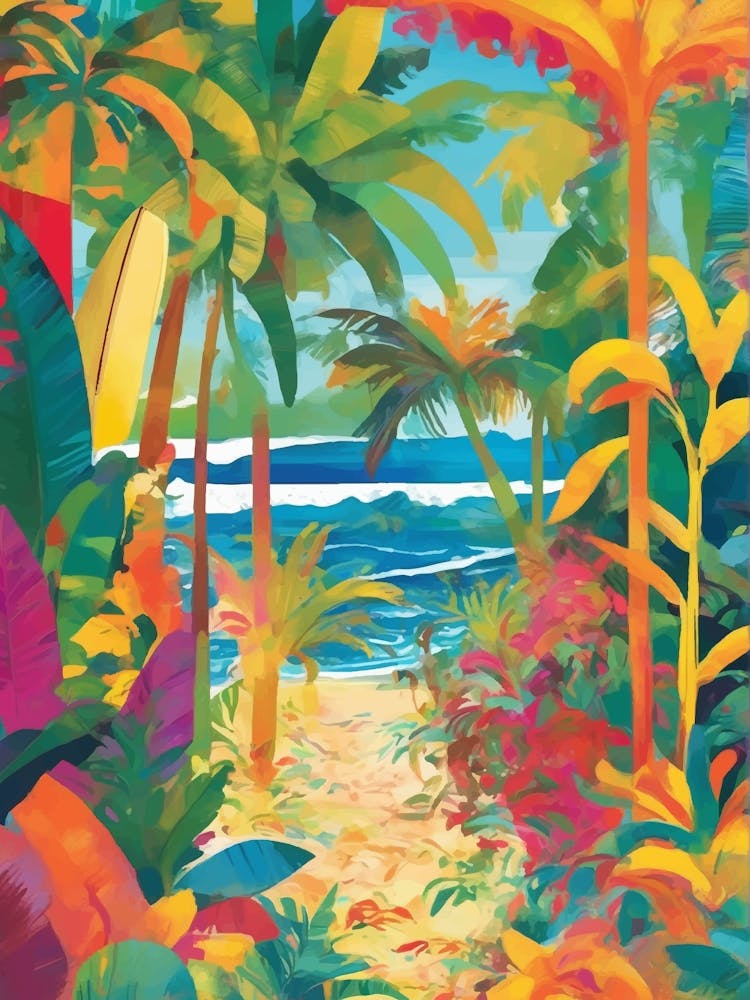 Tropical Beach and palm trees painting