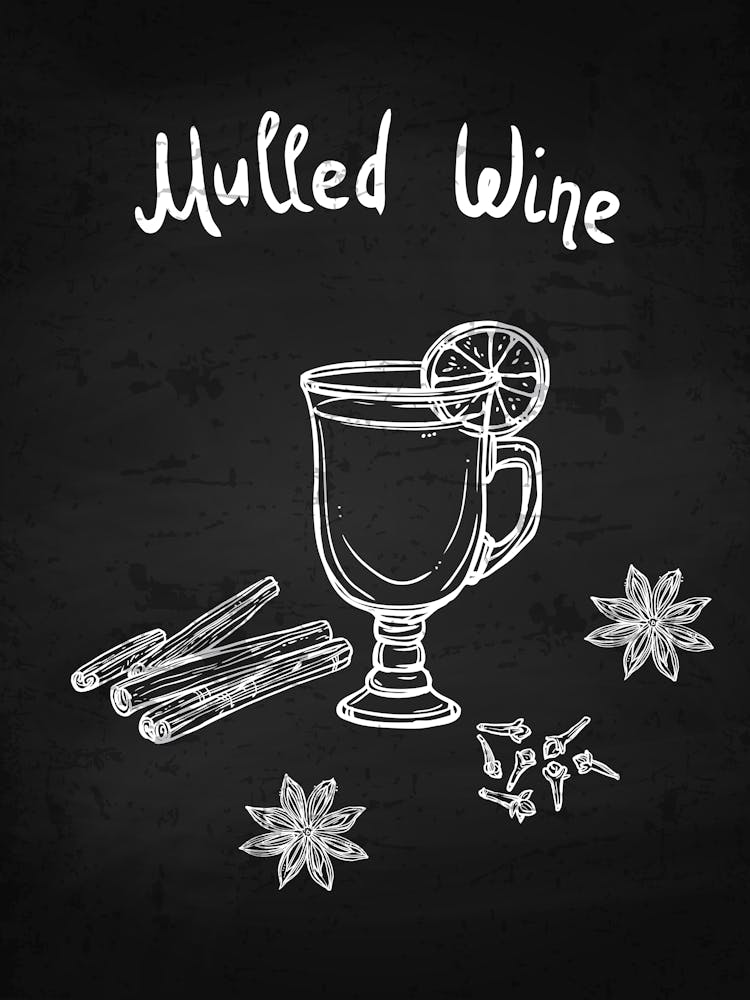 Mulled Wine On Chalkboard — wine poster, kitchen poster
