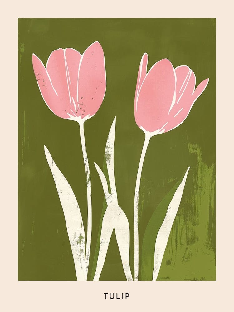 Pink & Green Tulip 1 Flower Poster