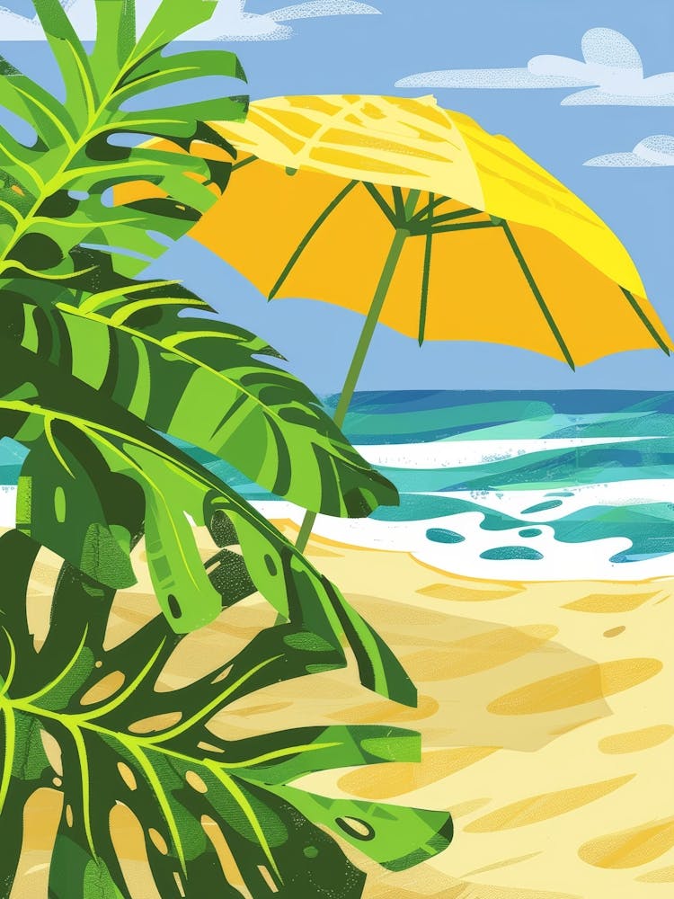 Yellow Umbrella On The Beach