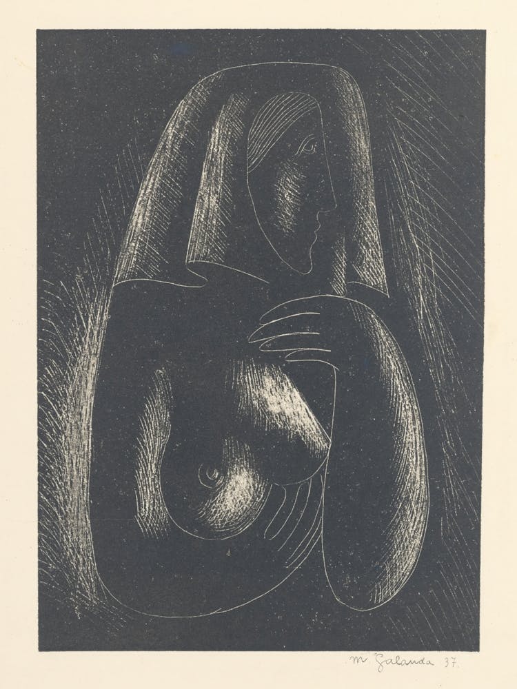 Female Semi Nude In A Scarf, Mikuláš Galanda
