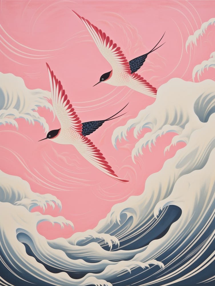 Vintage Japanese Inspired Bird Print Swallow 3