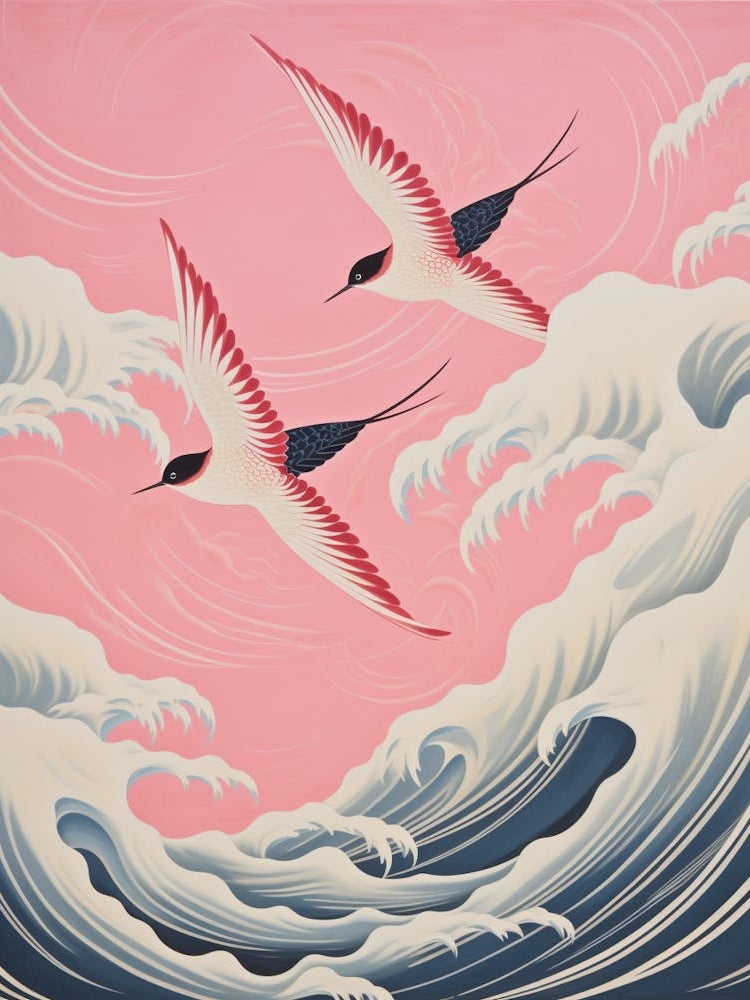 Vintage Japanese Inspired Bird Print Swallow 3