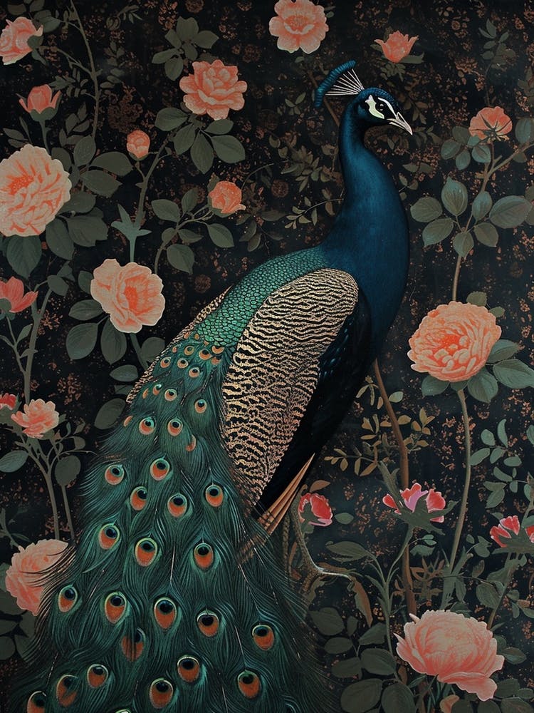 Black & Pink Floral Peacock