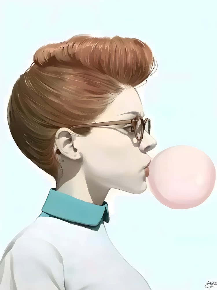 Girl Blowing Bubble Gum
