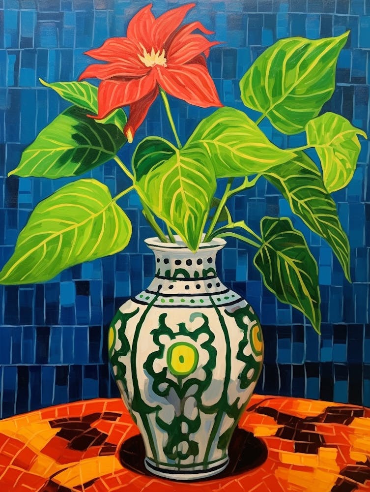 Flowers In A Vase Still Life Painting Poinsettia 4