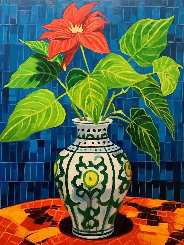 Flowers In A Vase Still Life Painting Poinsettia 4