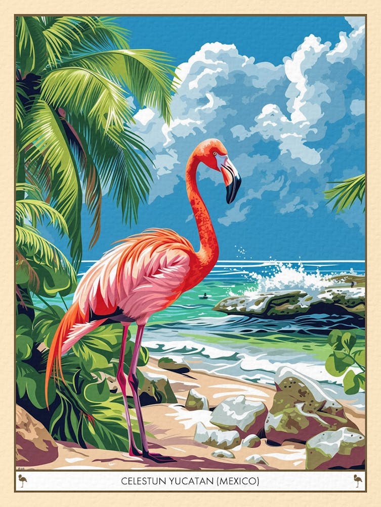 Greater Flamingo Celestun Yucatan Mexico Tropical Illustration 4 Poster